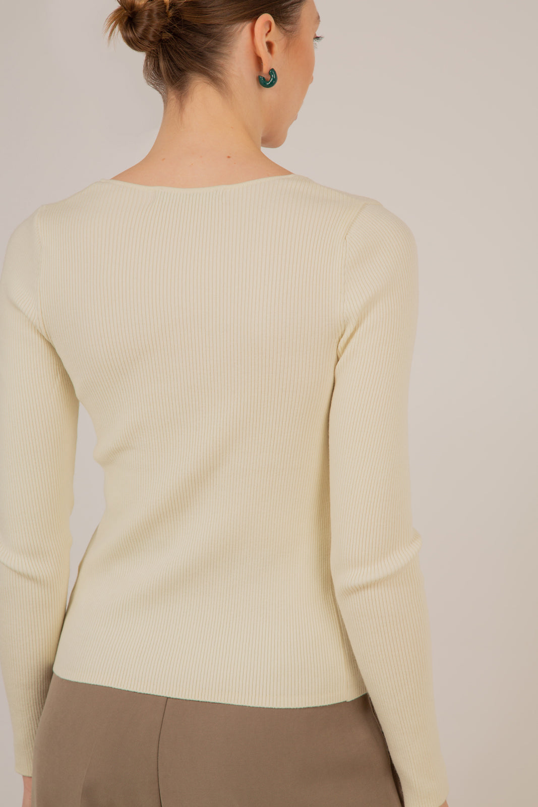 Ivory square neck button front knit top_9