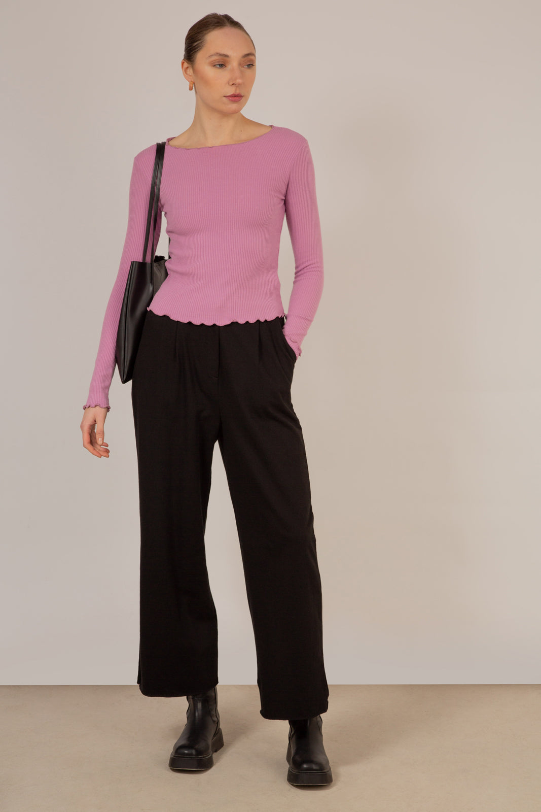 Pink ruffle trim ribbed top_5