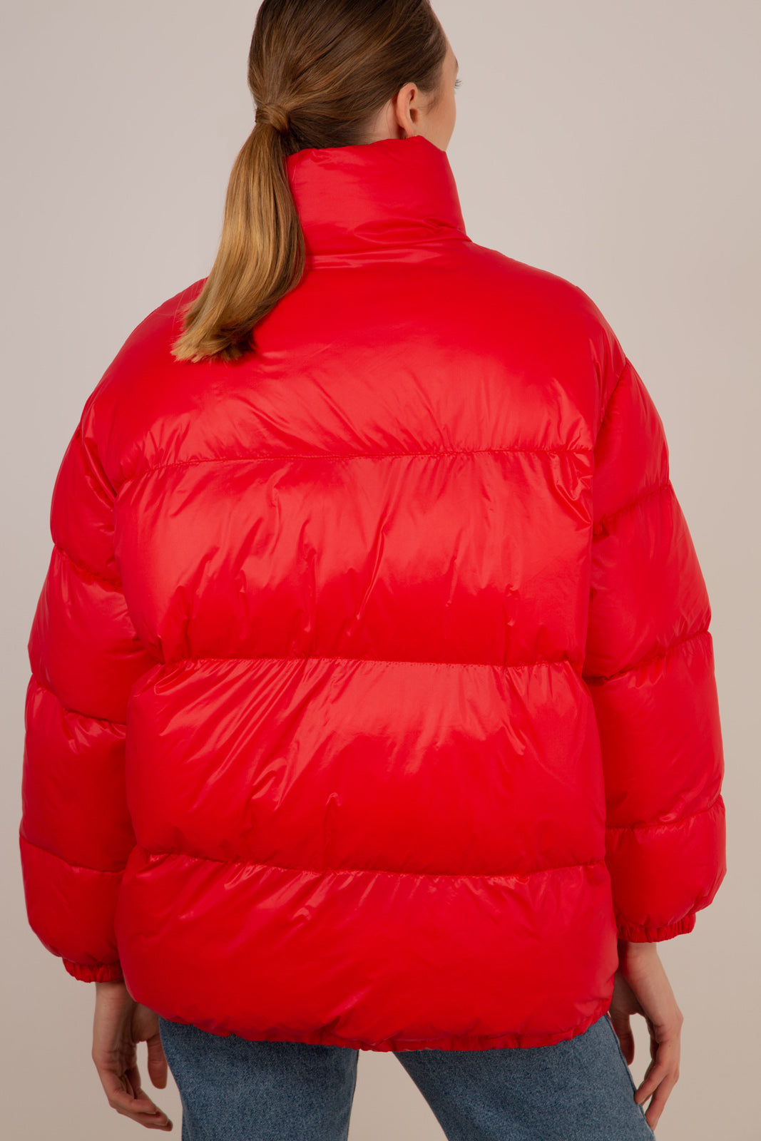 Red glossy thick puffer jacket_5