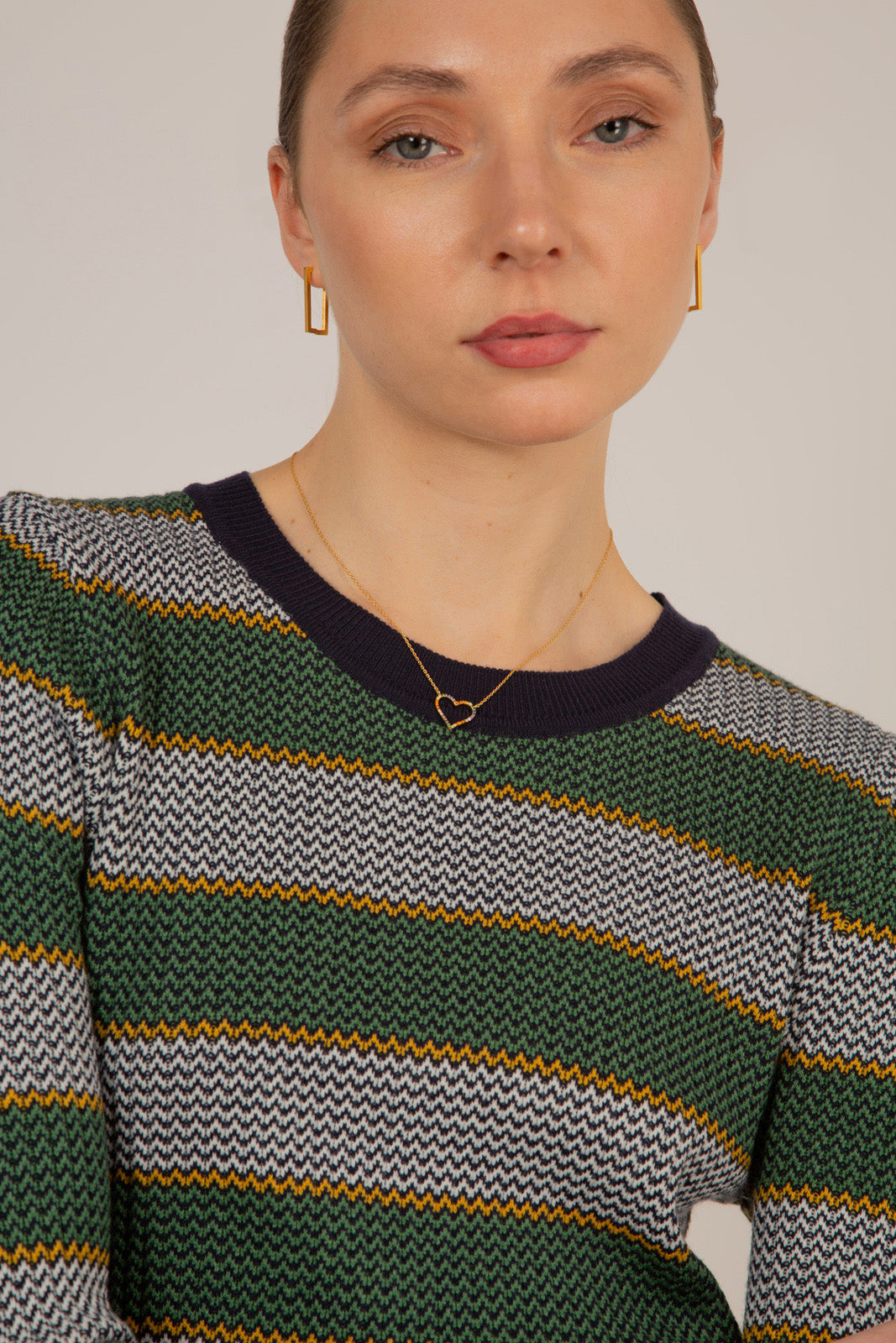 Navy and khaki striped knit top_3