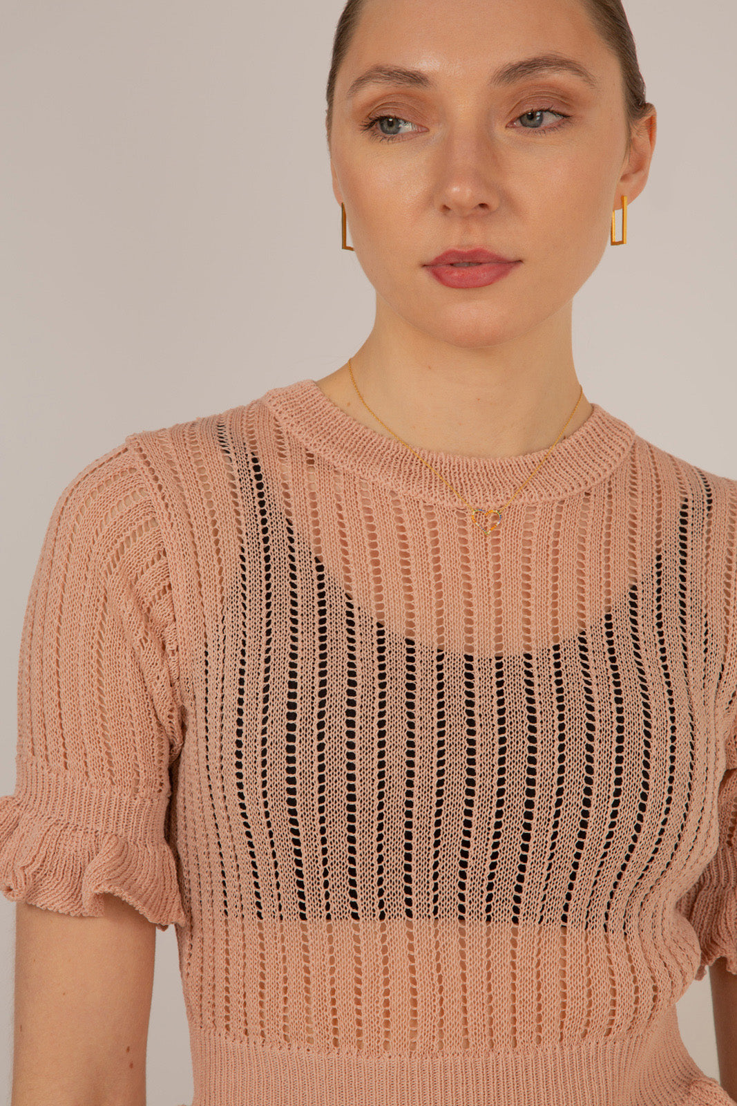Pink sheer peplum knit top_3