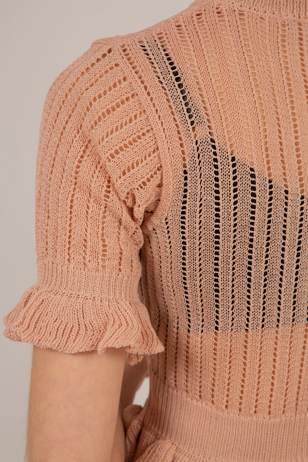 Pink sheer peplum knit top_4