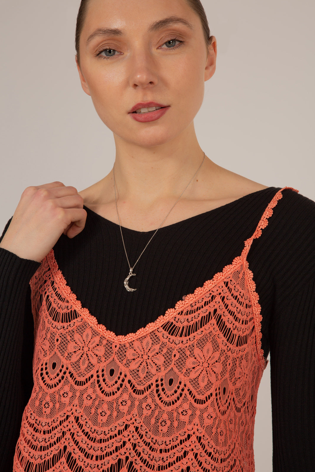 Coral lace spaghetti strap tank_2