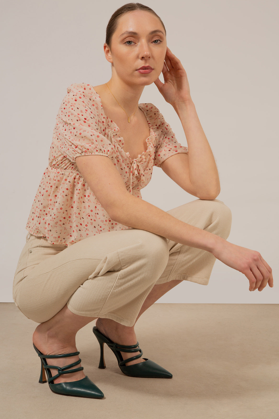 Ivory and pink floral semi sheer blouse_4