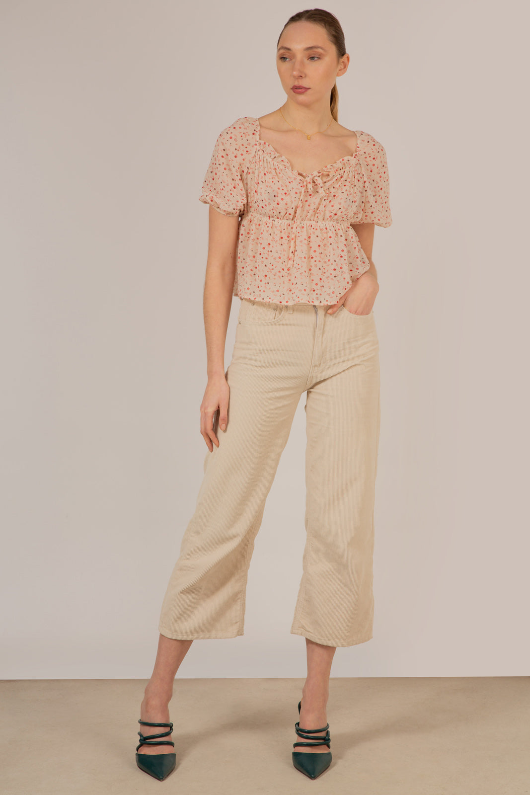 Ivory and pink floral semi sheer blouse_3