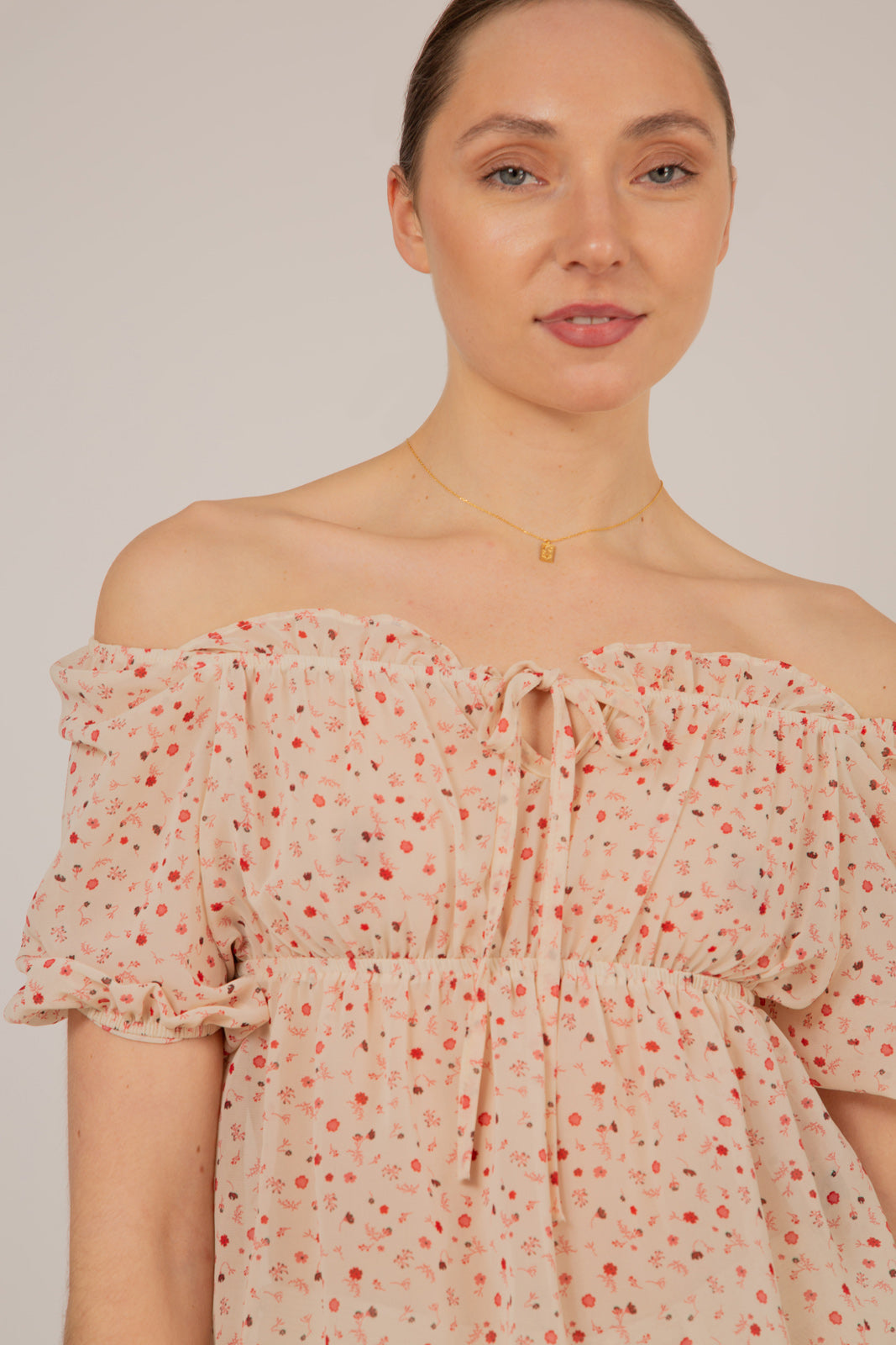 Ivory and pink floral semi sheer blouse_5