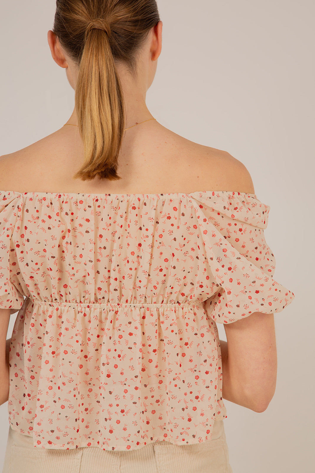 Ivory and pink floral semi sheer blouse_11