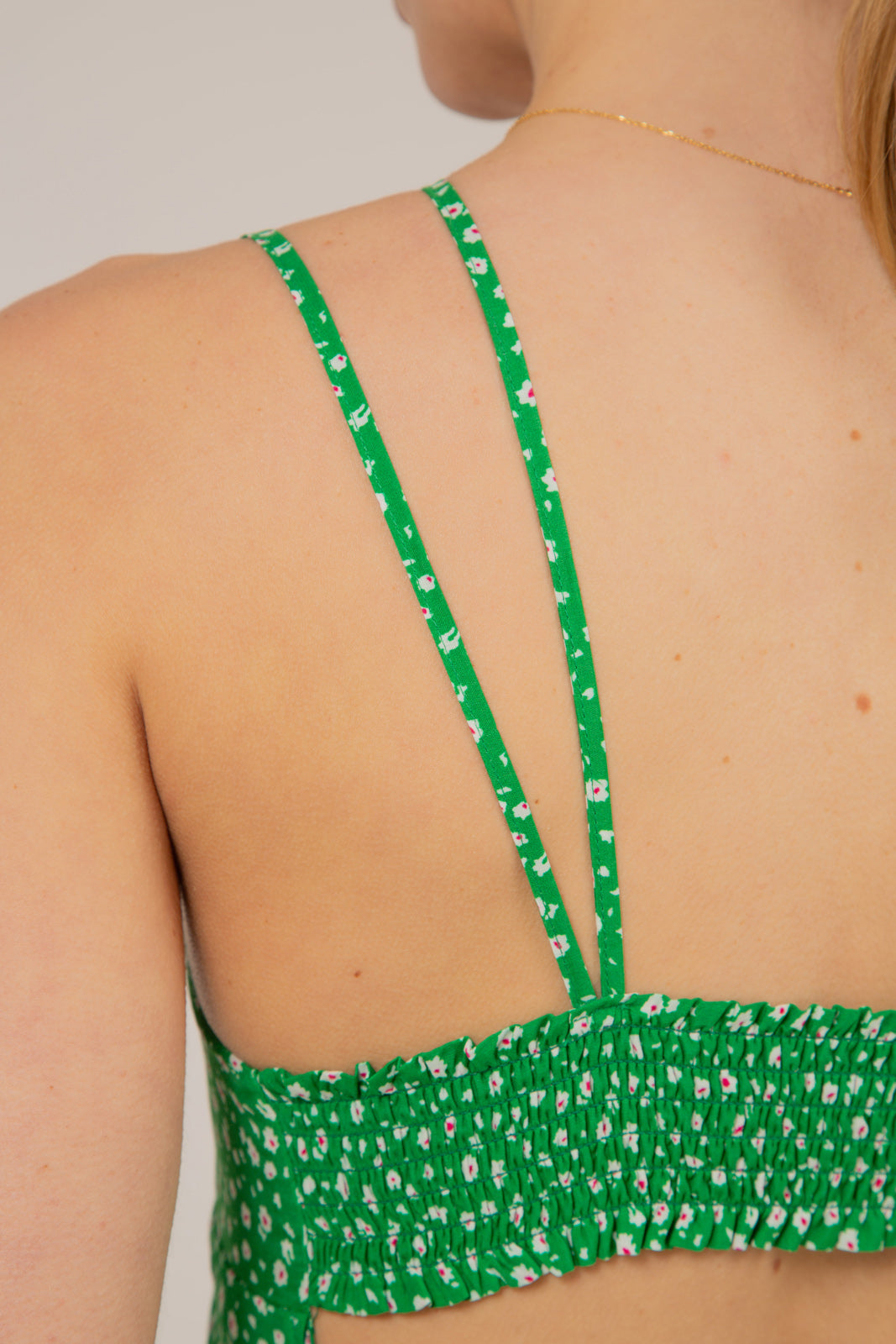 Green floral open back strappy midi dress_12