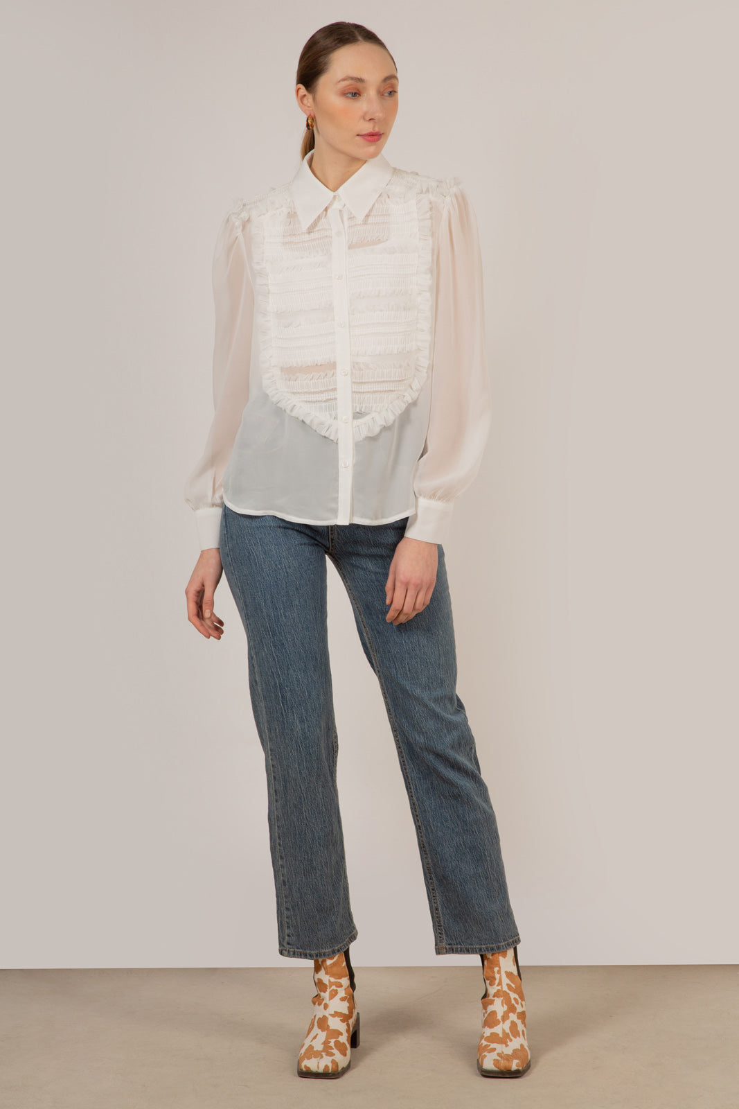 White textured panel shirt_7