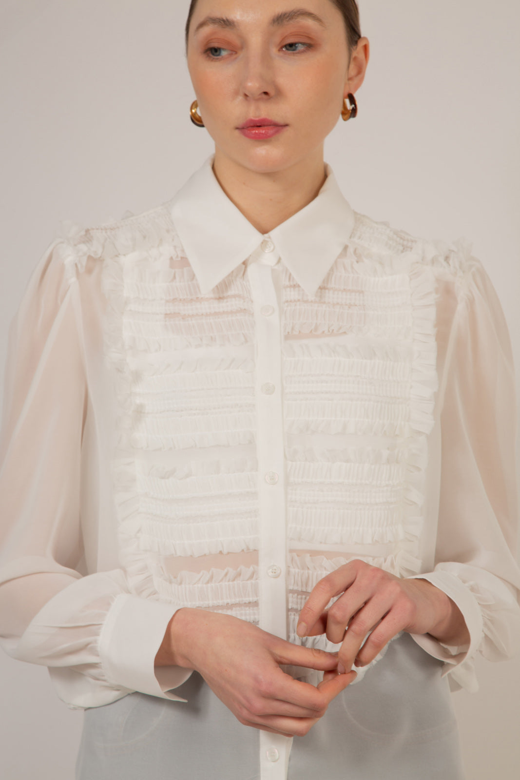 White textured panel shirt_5