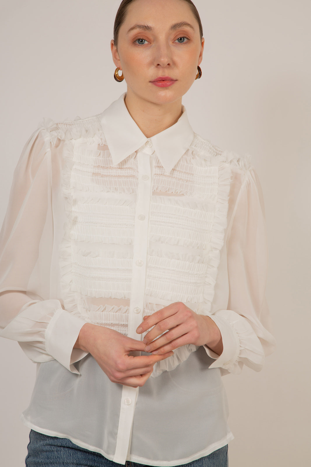 White textured panel shirt_6
