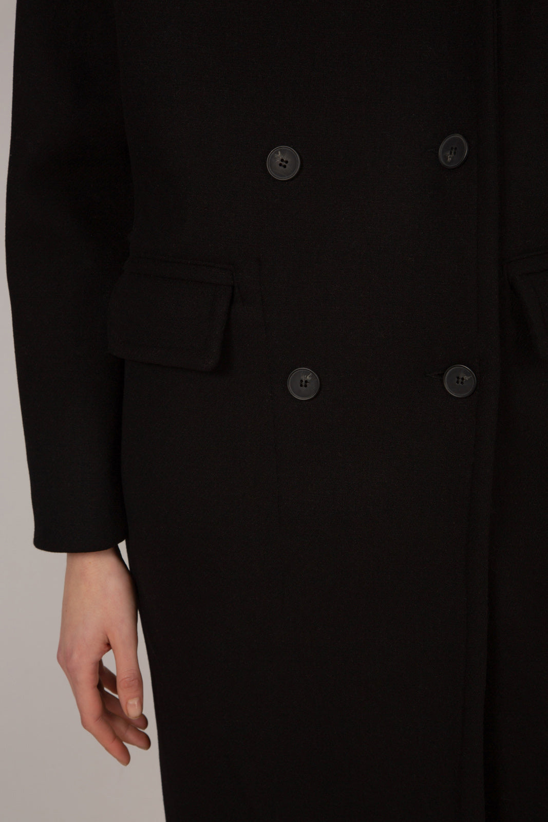 Black wool blend cocoon tailored coat_8