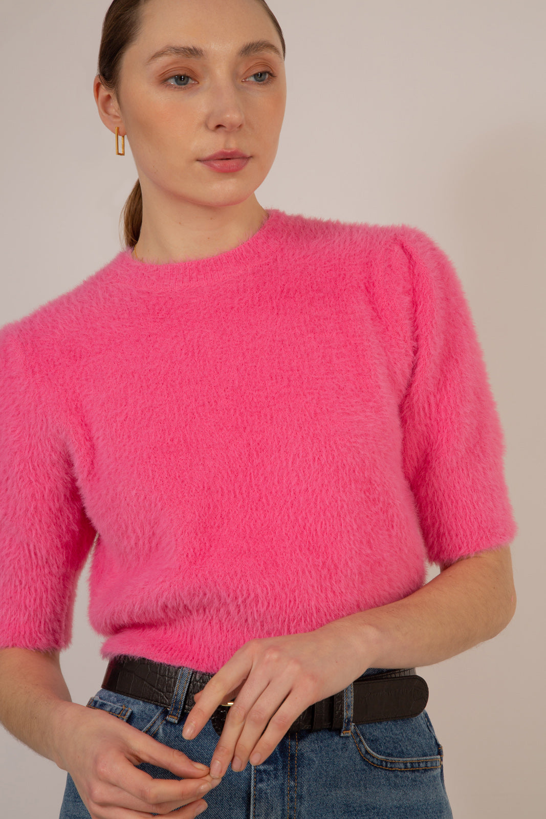 Hot pink furry balloon sleeve jumper_5