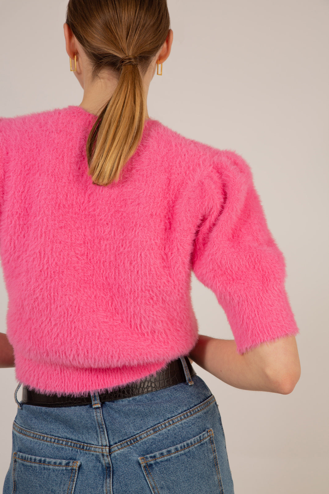 Hot pink furry balloon sleeve jumper_9