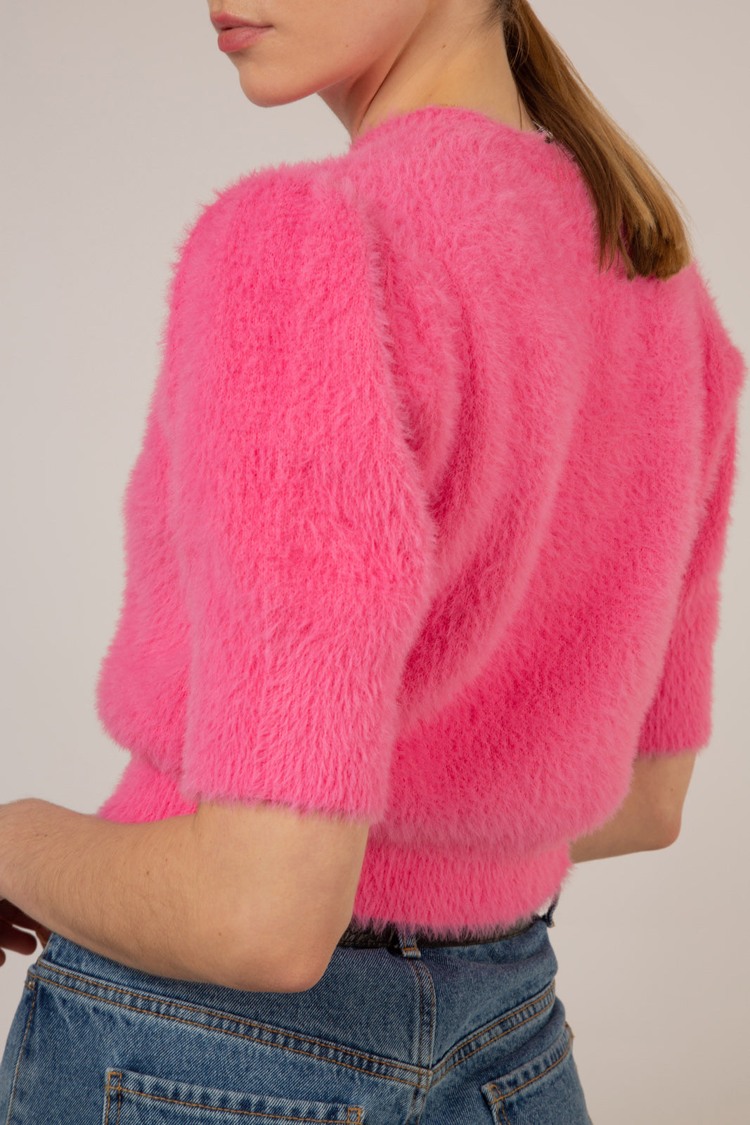 Hot pink furry balloon sleeve jumper_8