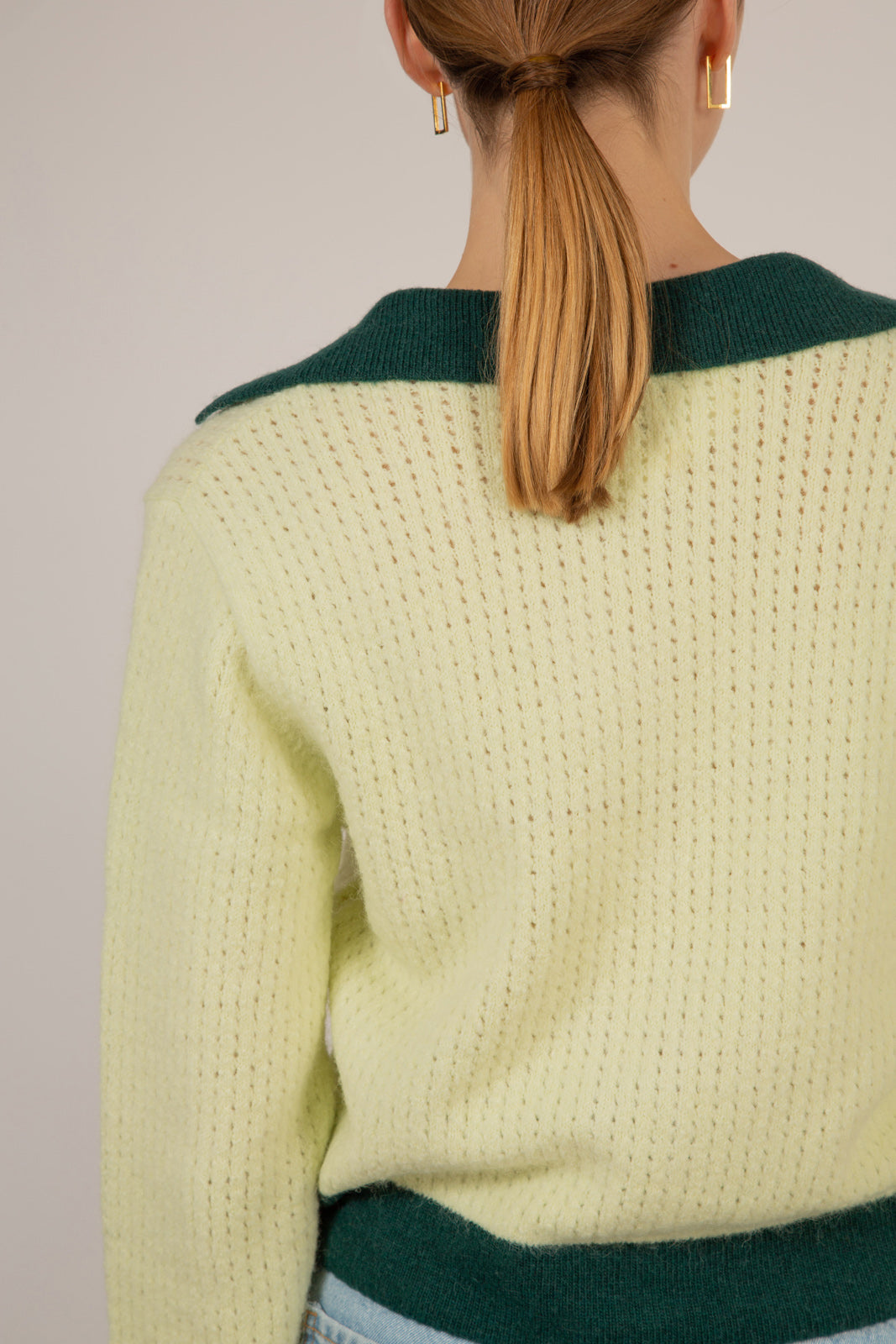 Mint wool blend dark green trimmed cardigan_8