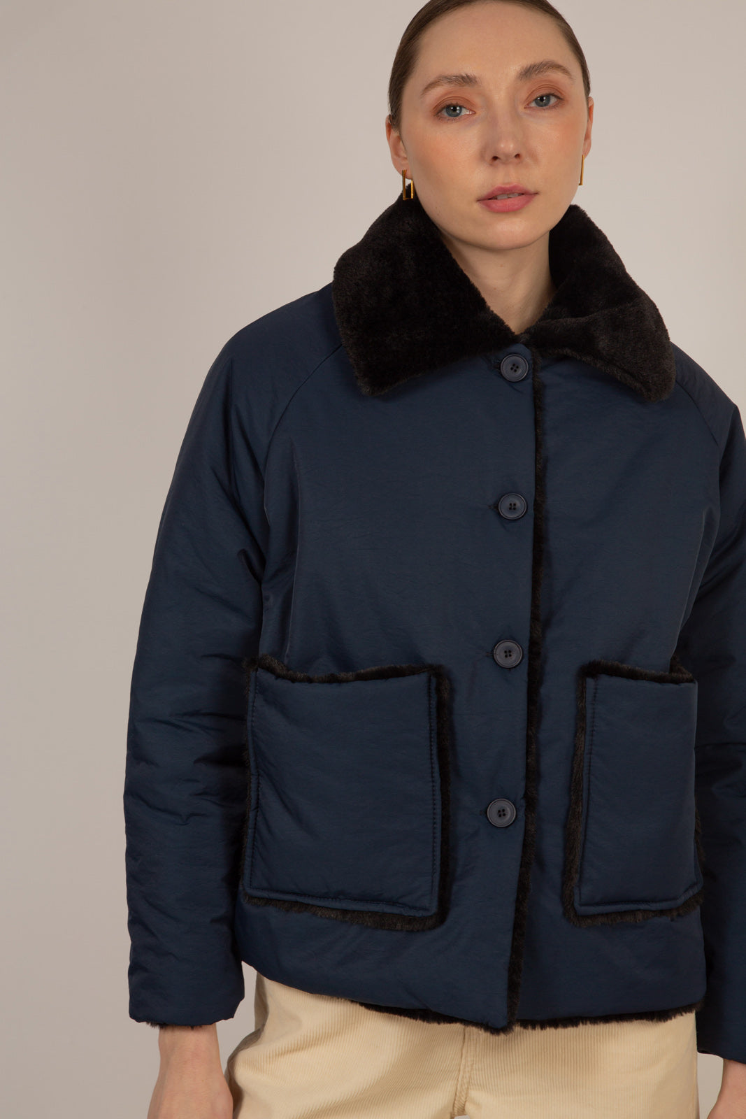 Navy faux fur large pocket reversible coat_2