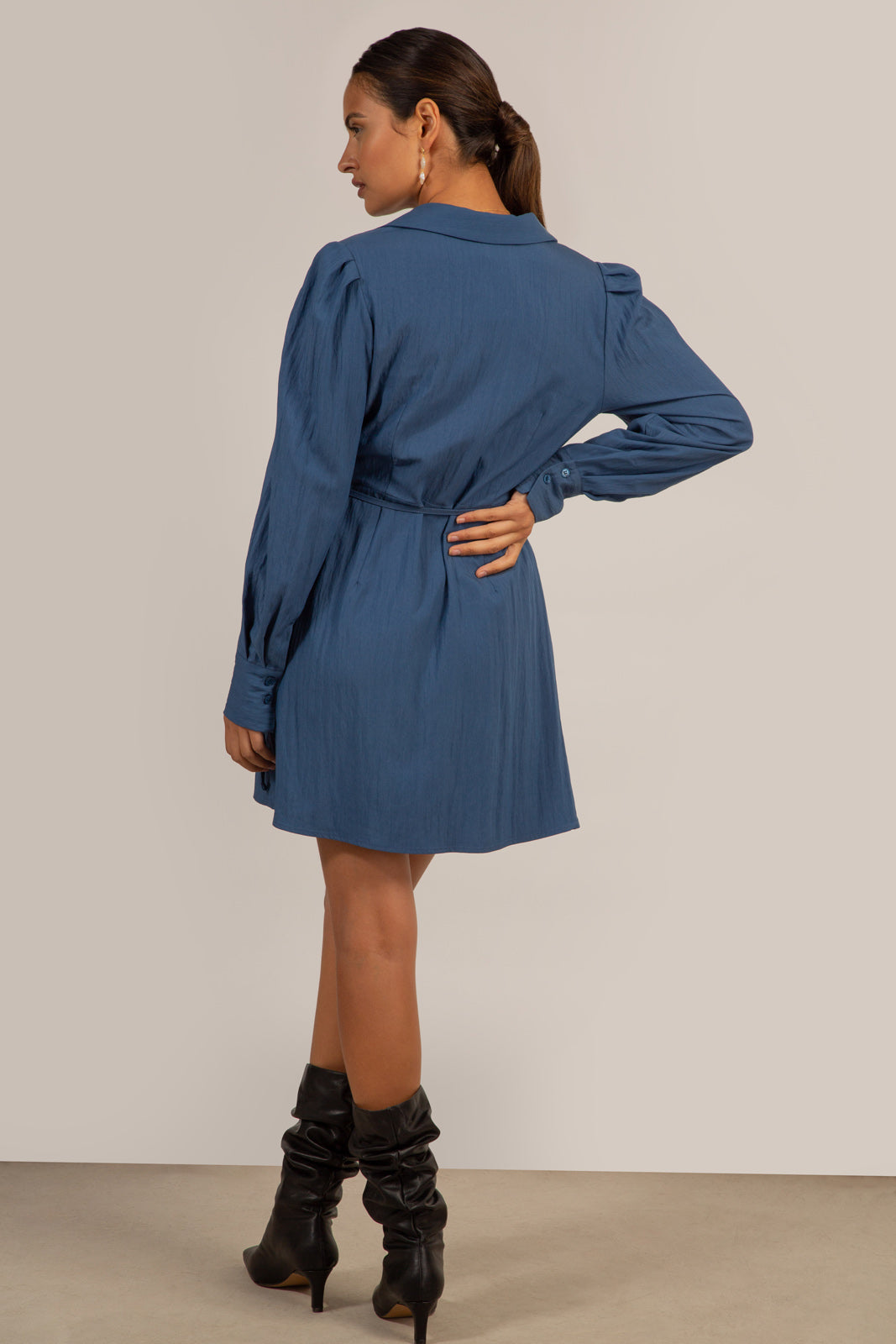Blue collared mini wrap dress_7