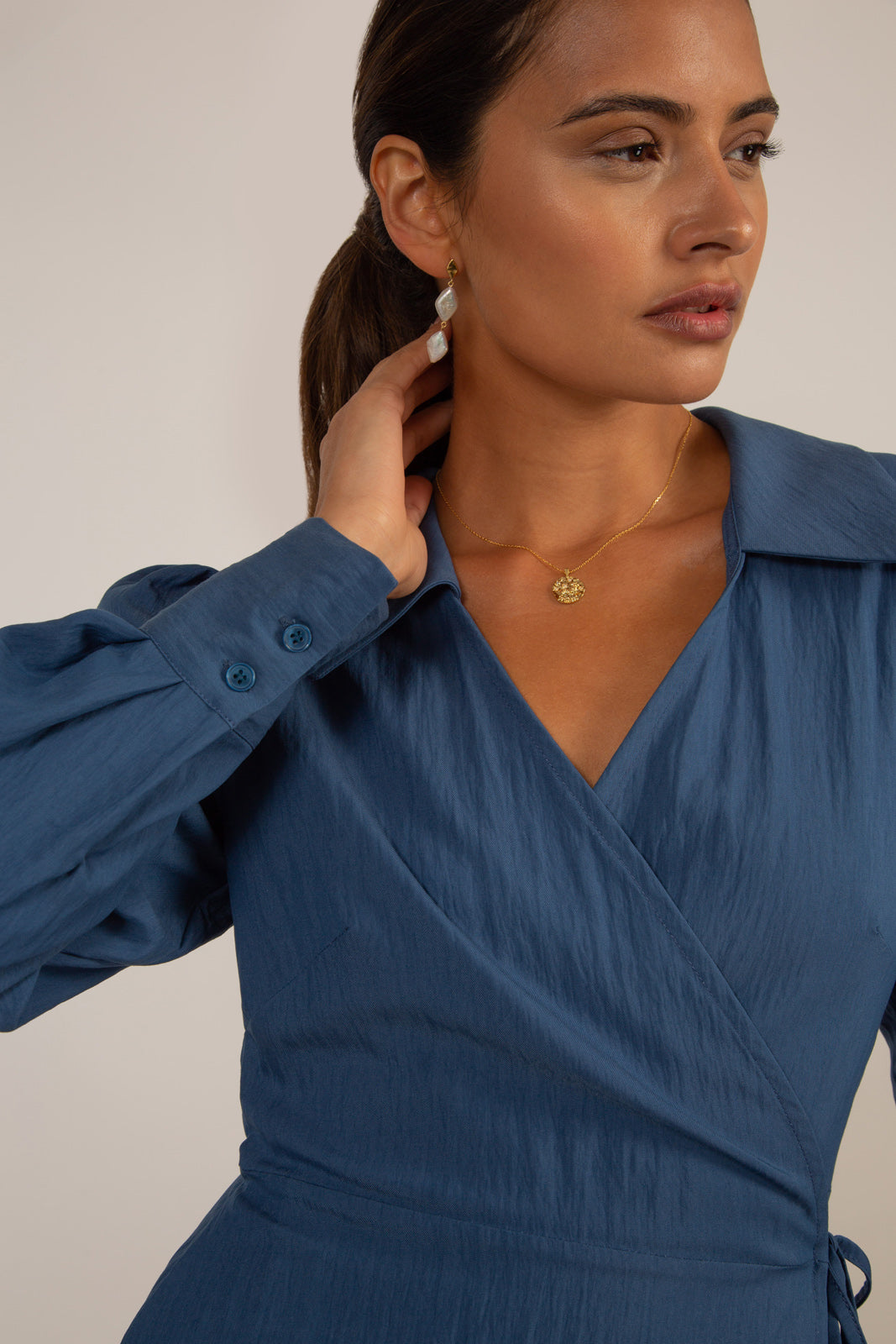 Blue collared mini wrap dress_9