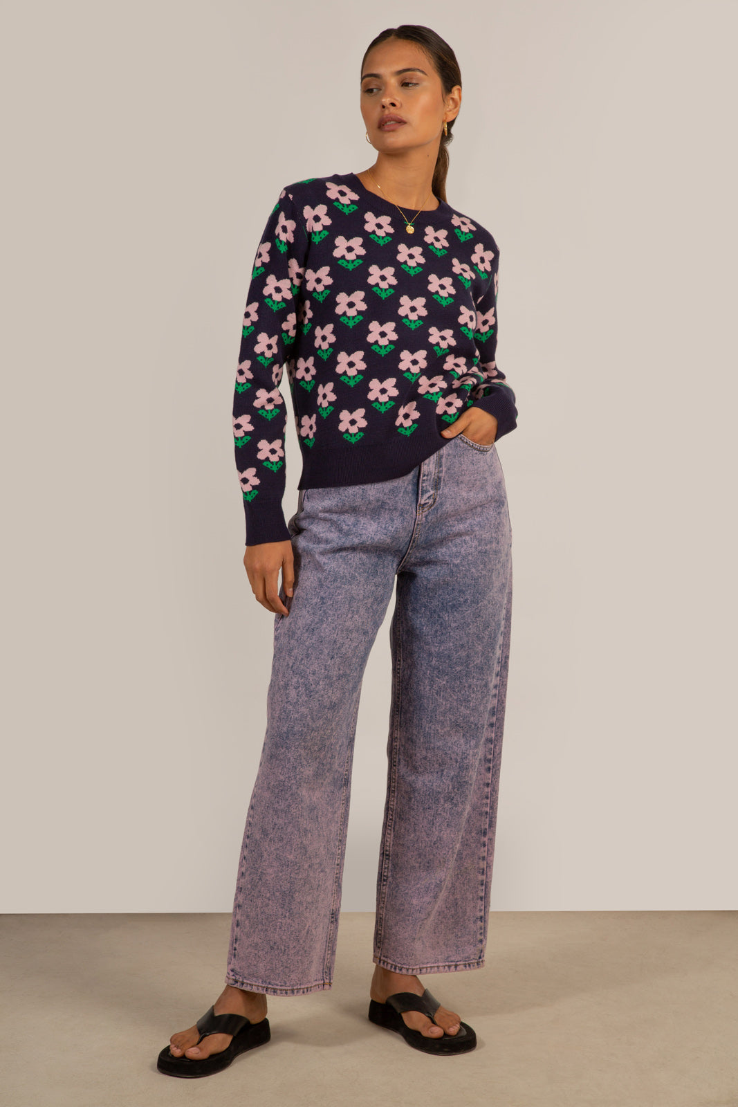 Navy and lilac smooth intarsia flower jumper_9