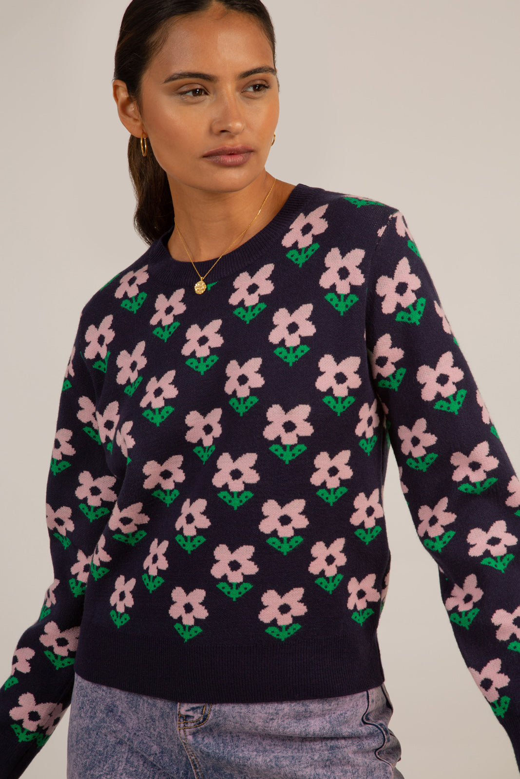 Navy and lilac smooth intarsia flower jumper_2