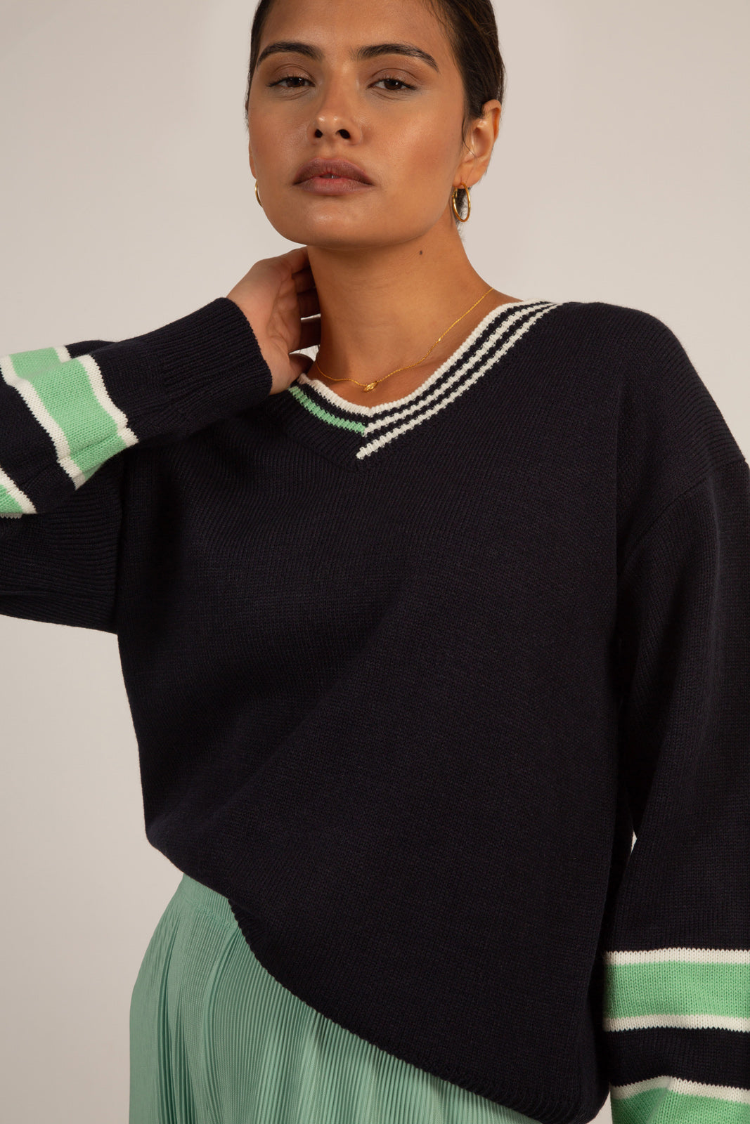Navy and mint varsity trim jumper_4