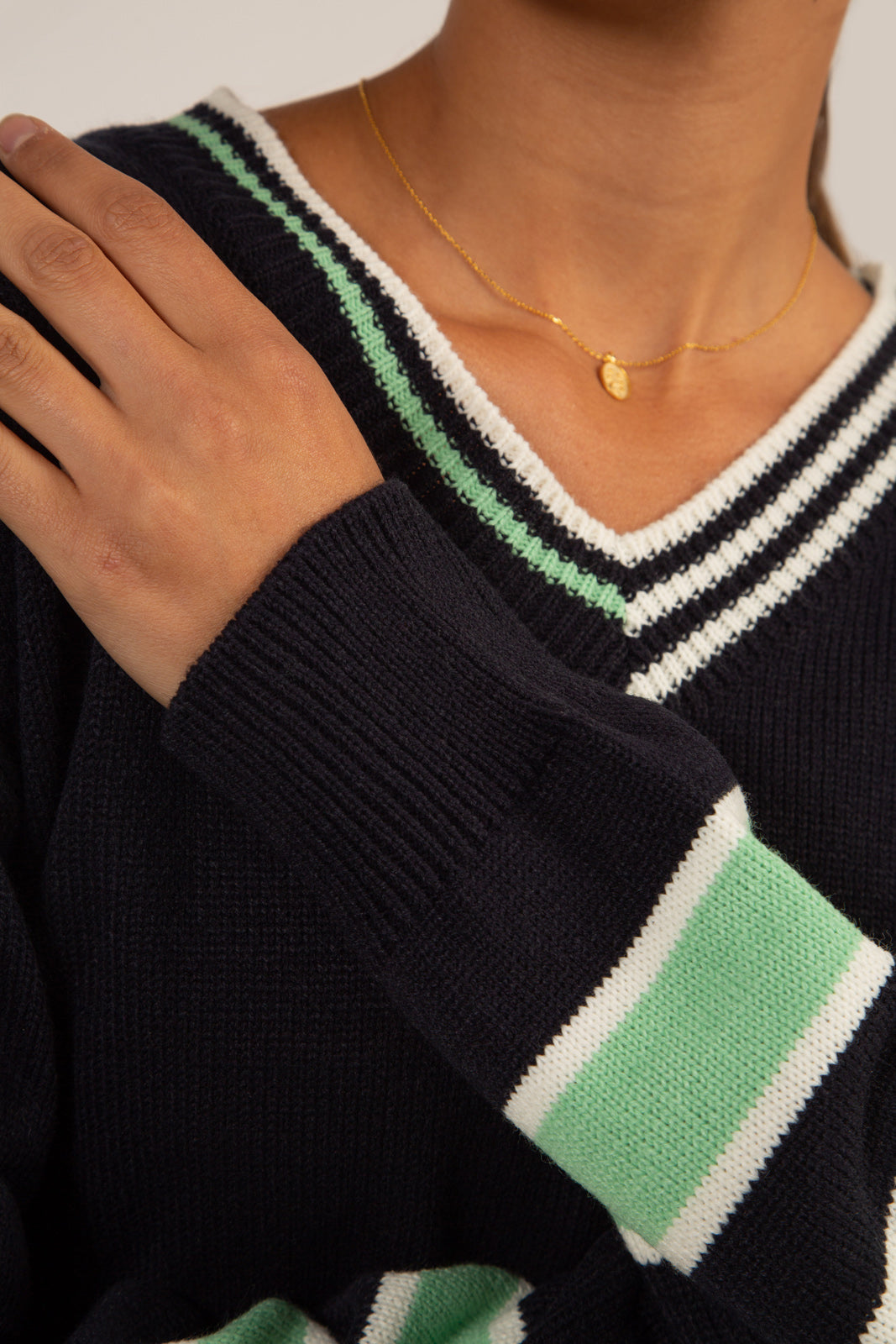 Navy and mint varsity trim jumper_5