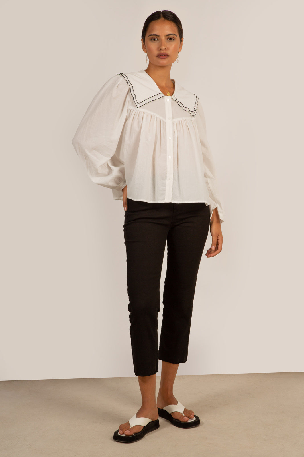 Ivory and black trim double collar blouse_6