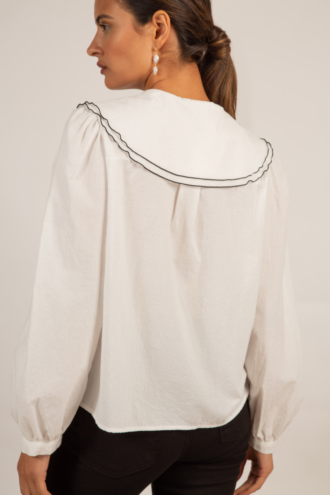Ivory and black trim double collar blouse_3