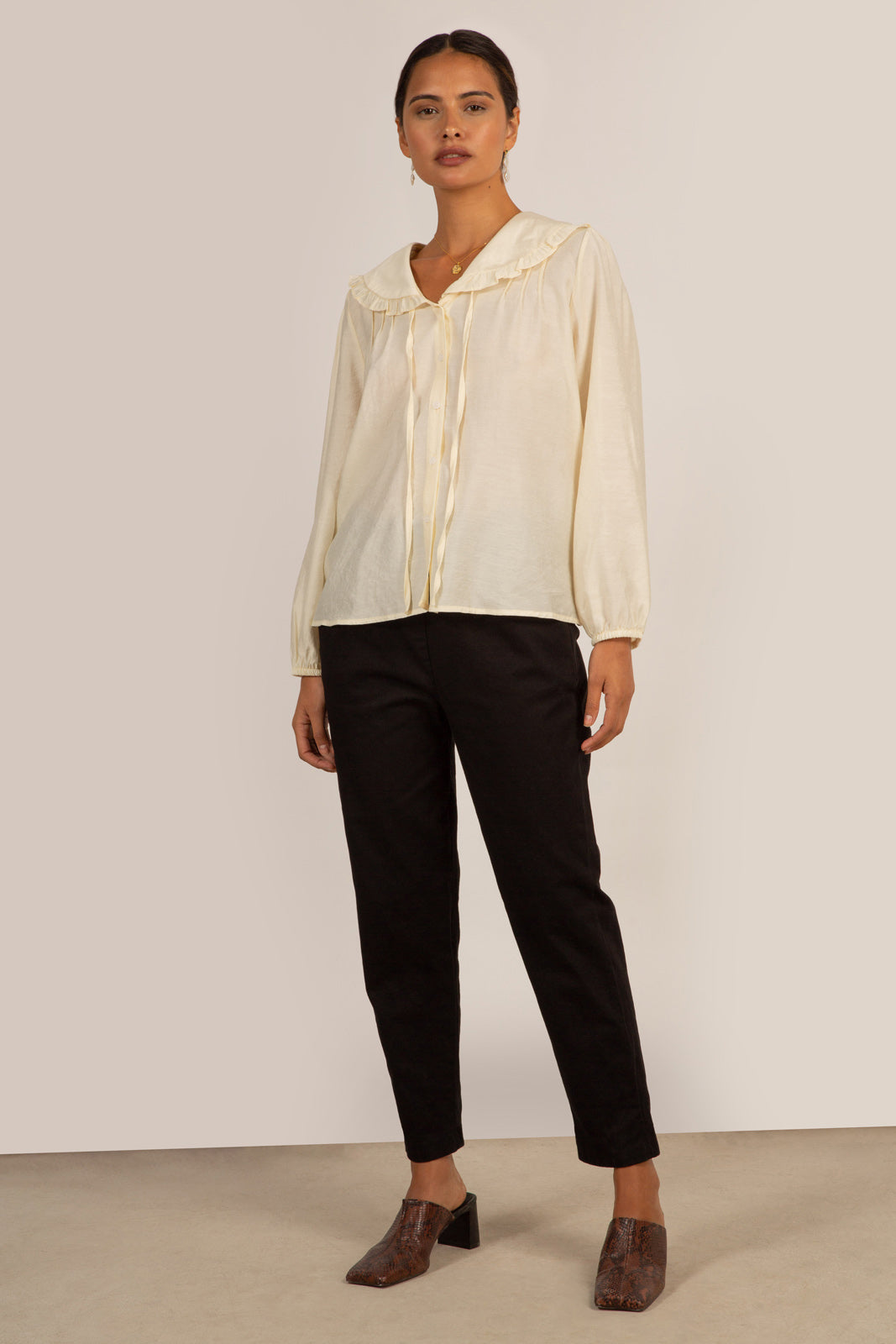 Ivory collared tie neck blouse_4