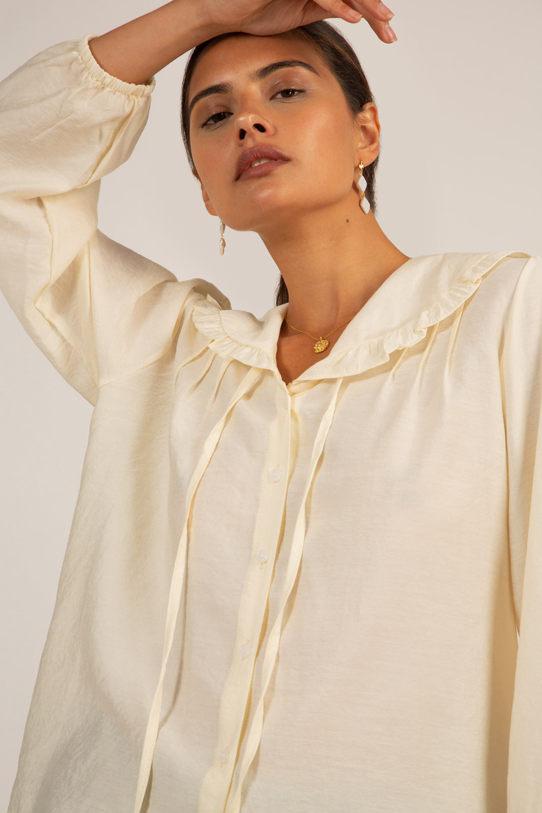 Ivory collared tie neck blouse_8