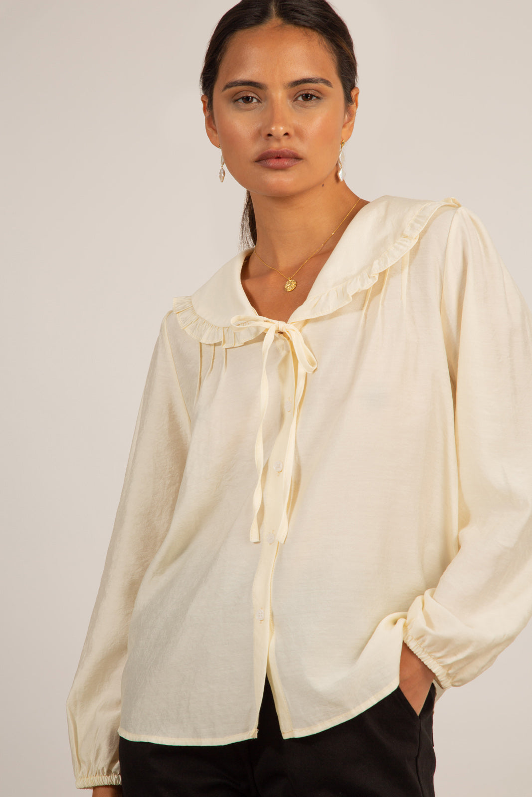 Ivory collared tie neck blouse_1