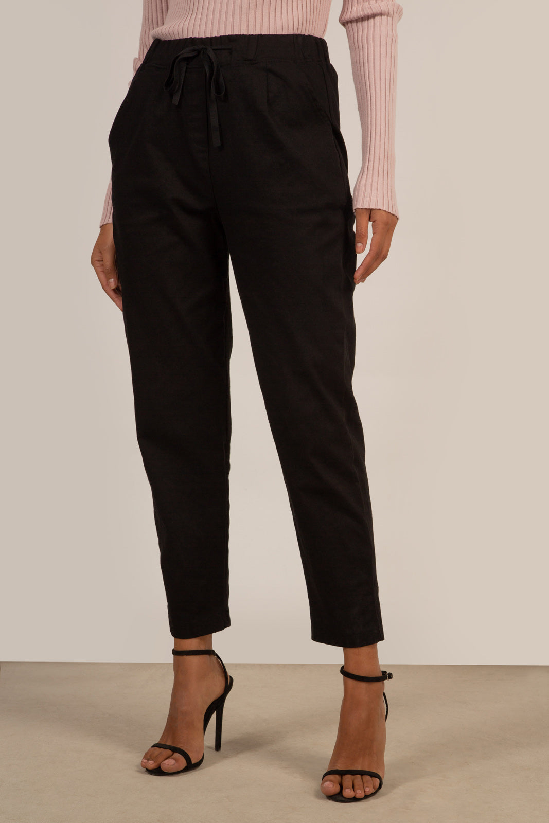 Black loose fit drawstring trousers_1