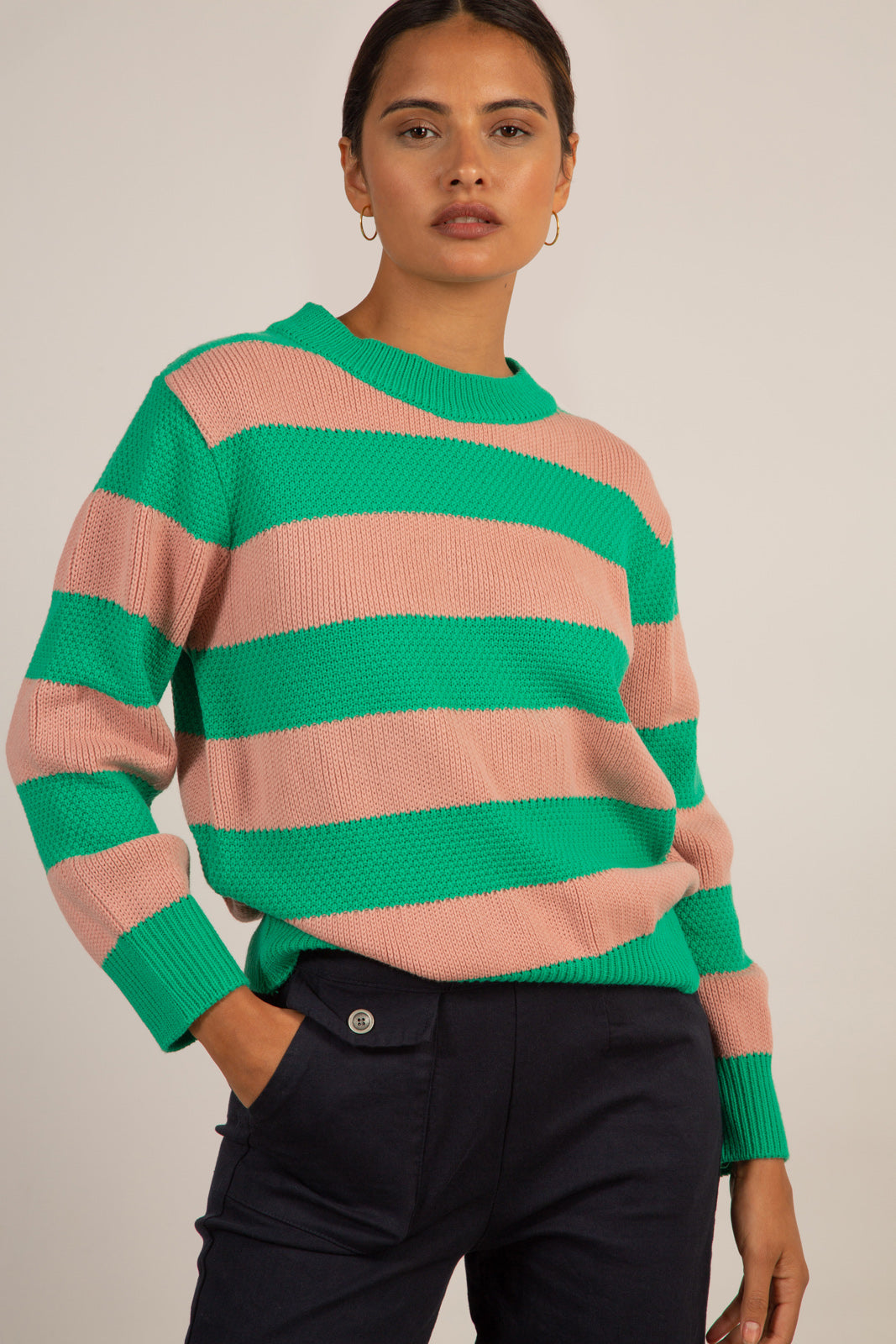 Green and pink thick striped jumper_1