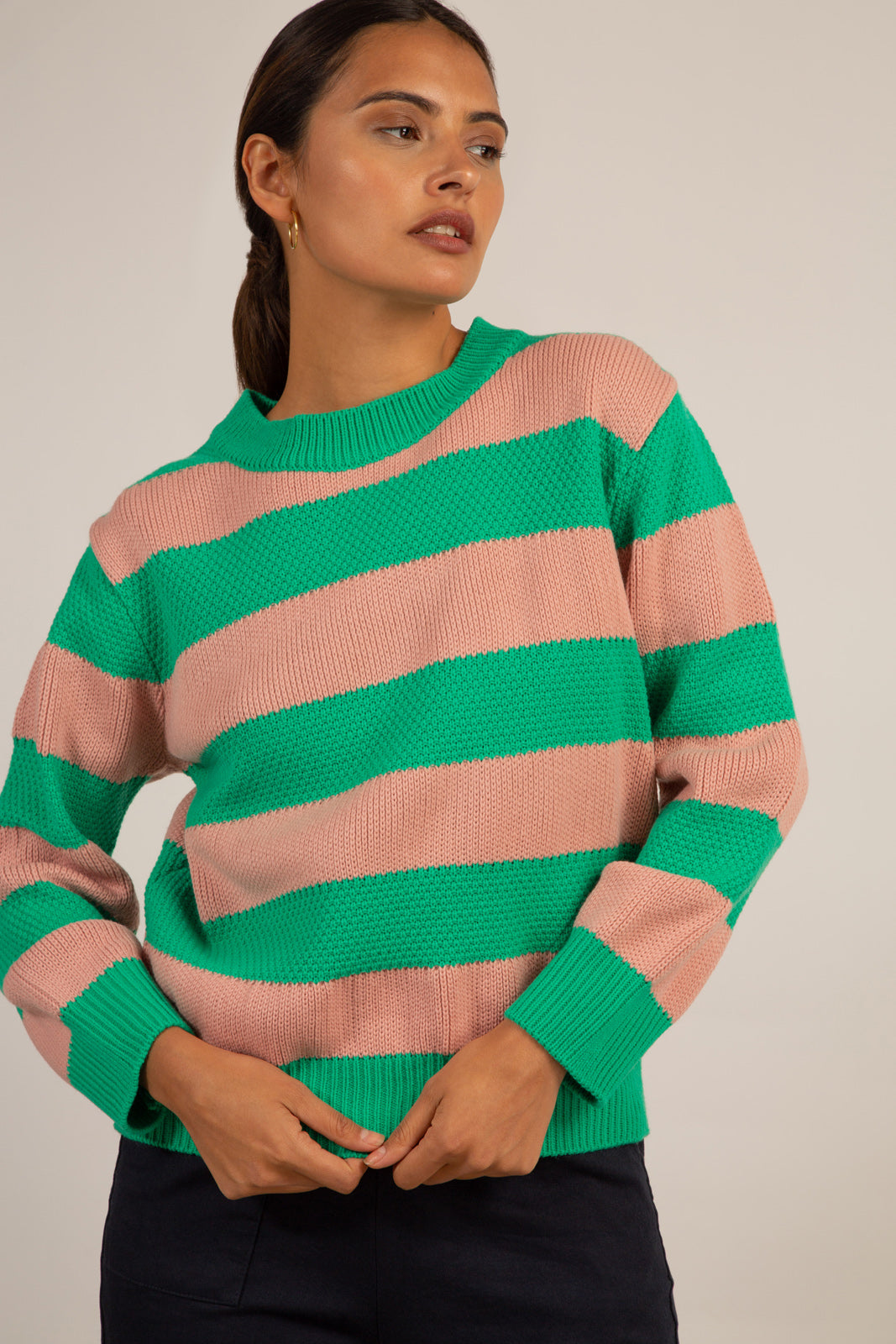Green and pink thick striped jumper_5