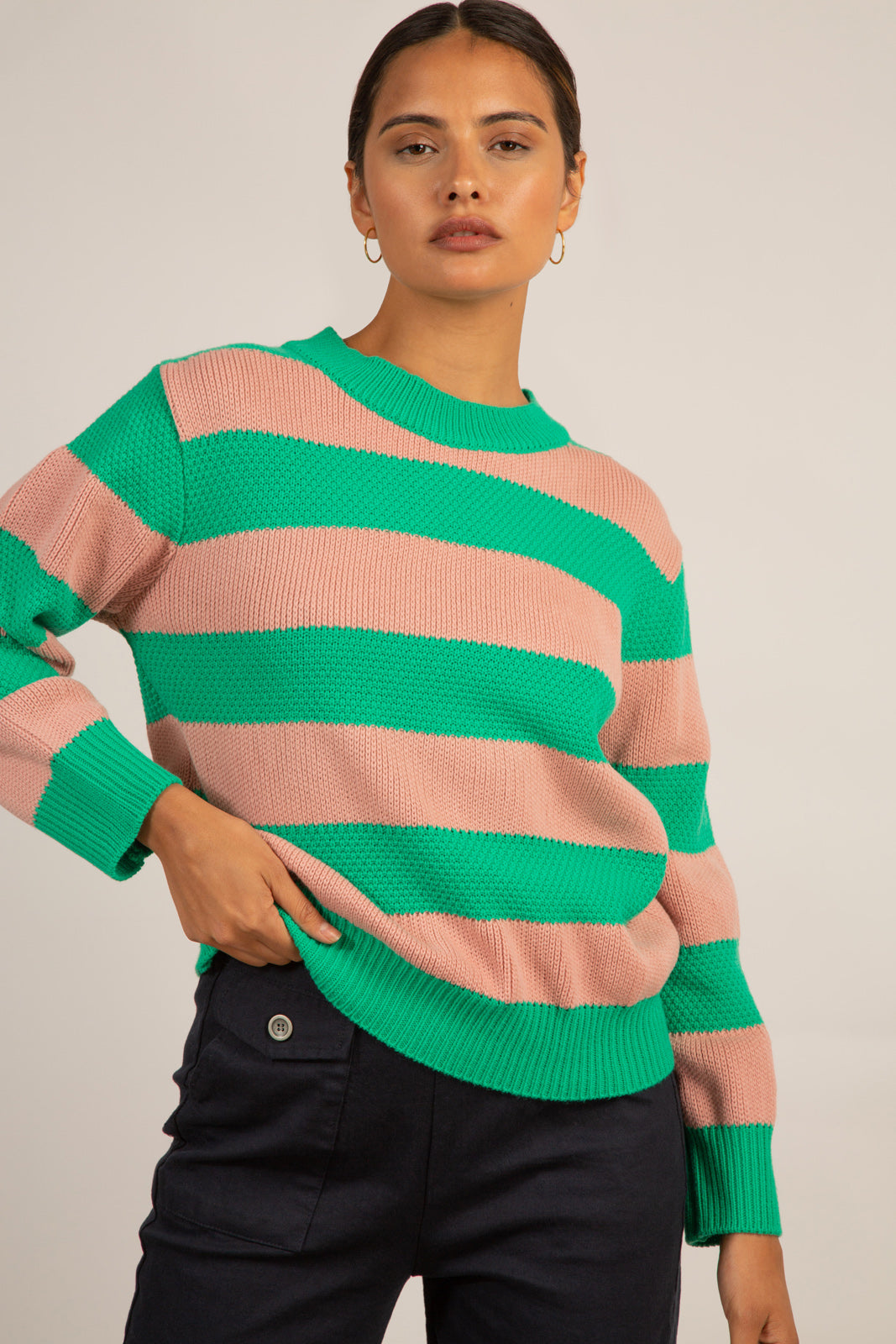 Green and pink thick striped jumper_2