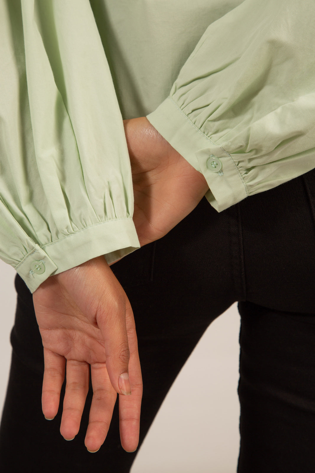 Pale green ruched bust peasant top_8