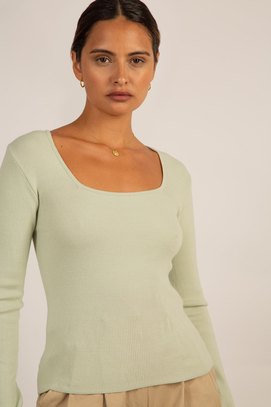 Mint square neck knit top_9