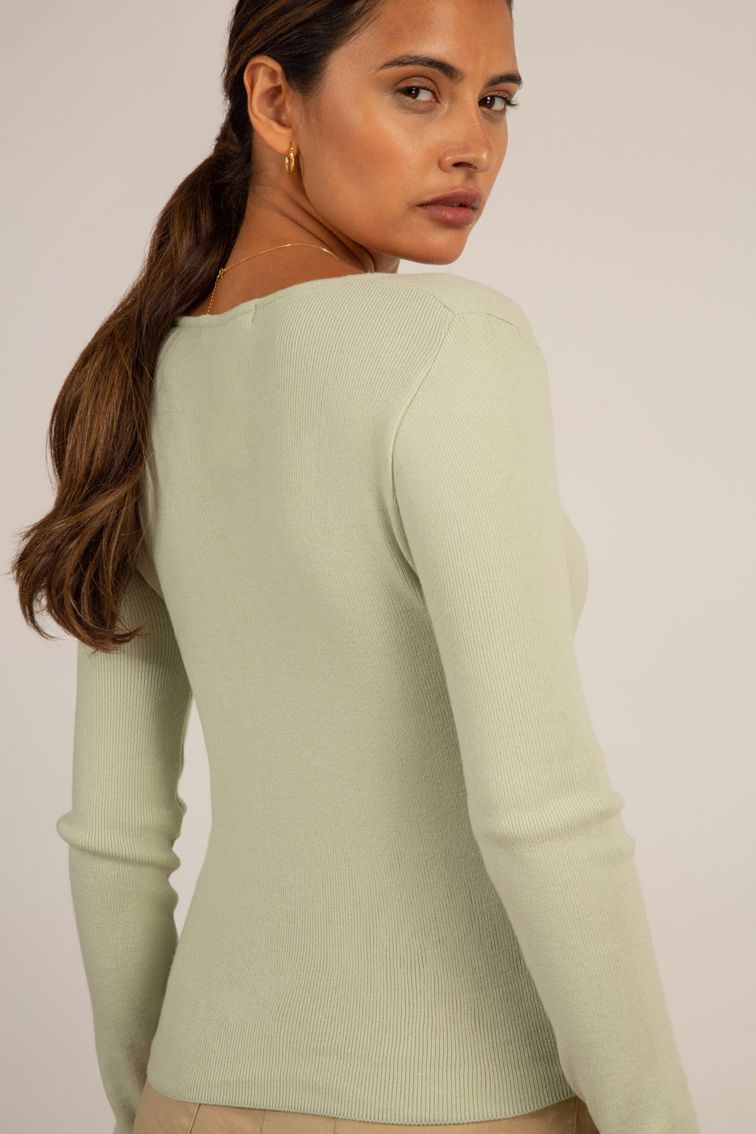 Mint square neck knit top_5