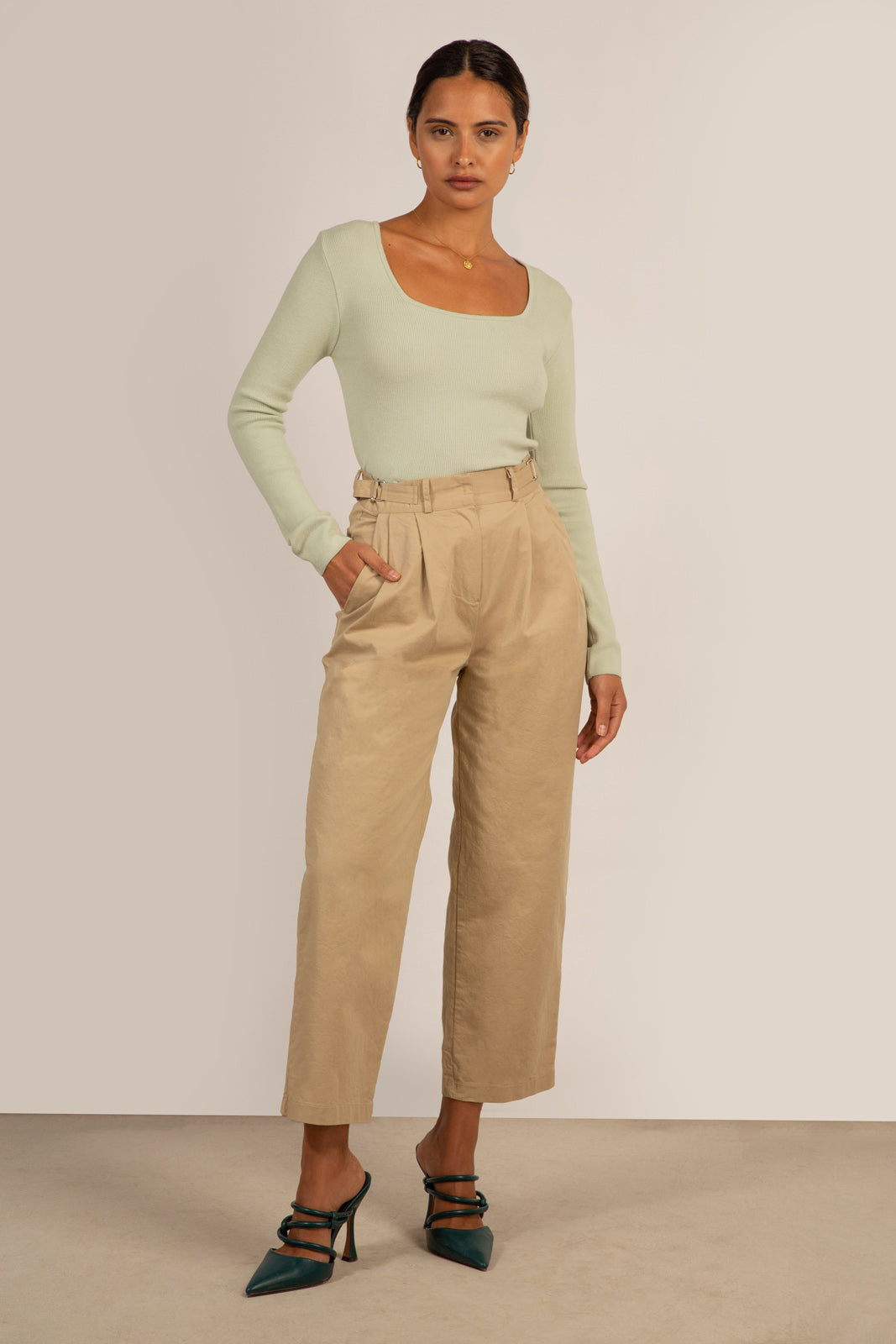 Mint square neck knit top_3