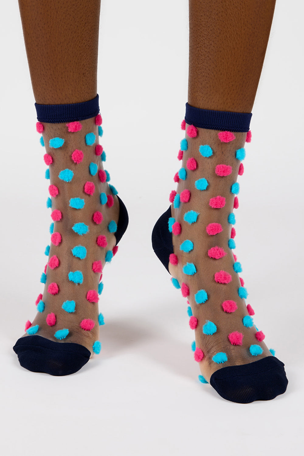 Aqua blue and hot sheer pink pom pom socks_1