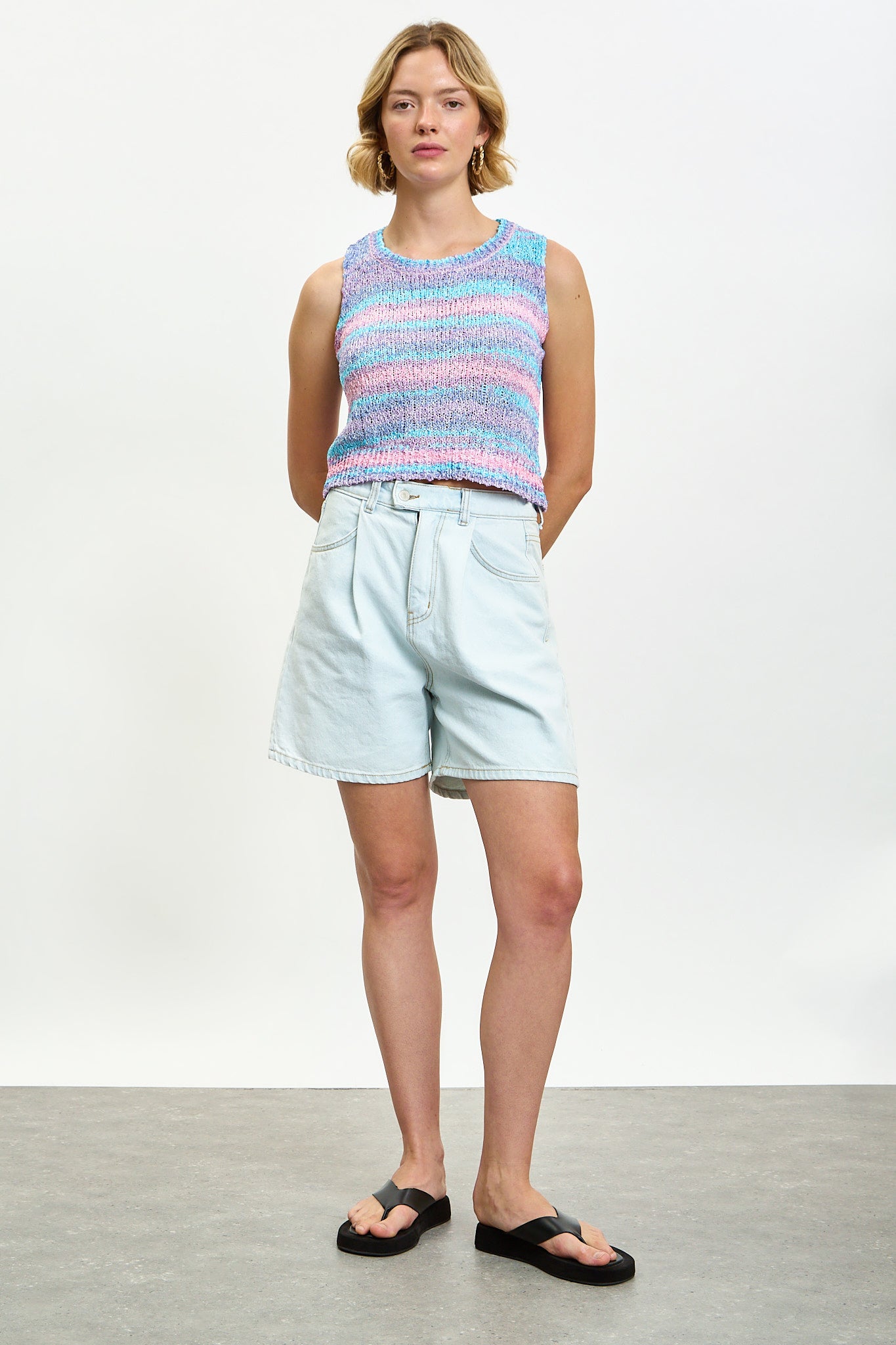 Pink aqua and purple bright striped sweater vest_4