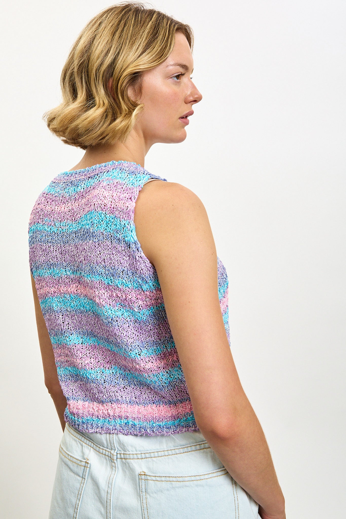 Pink aqua and purple bright striped sweater vest_2