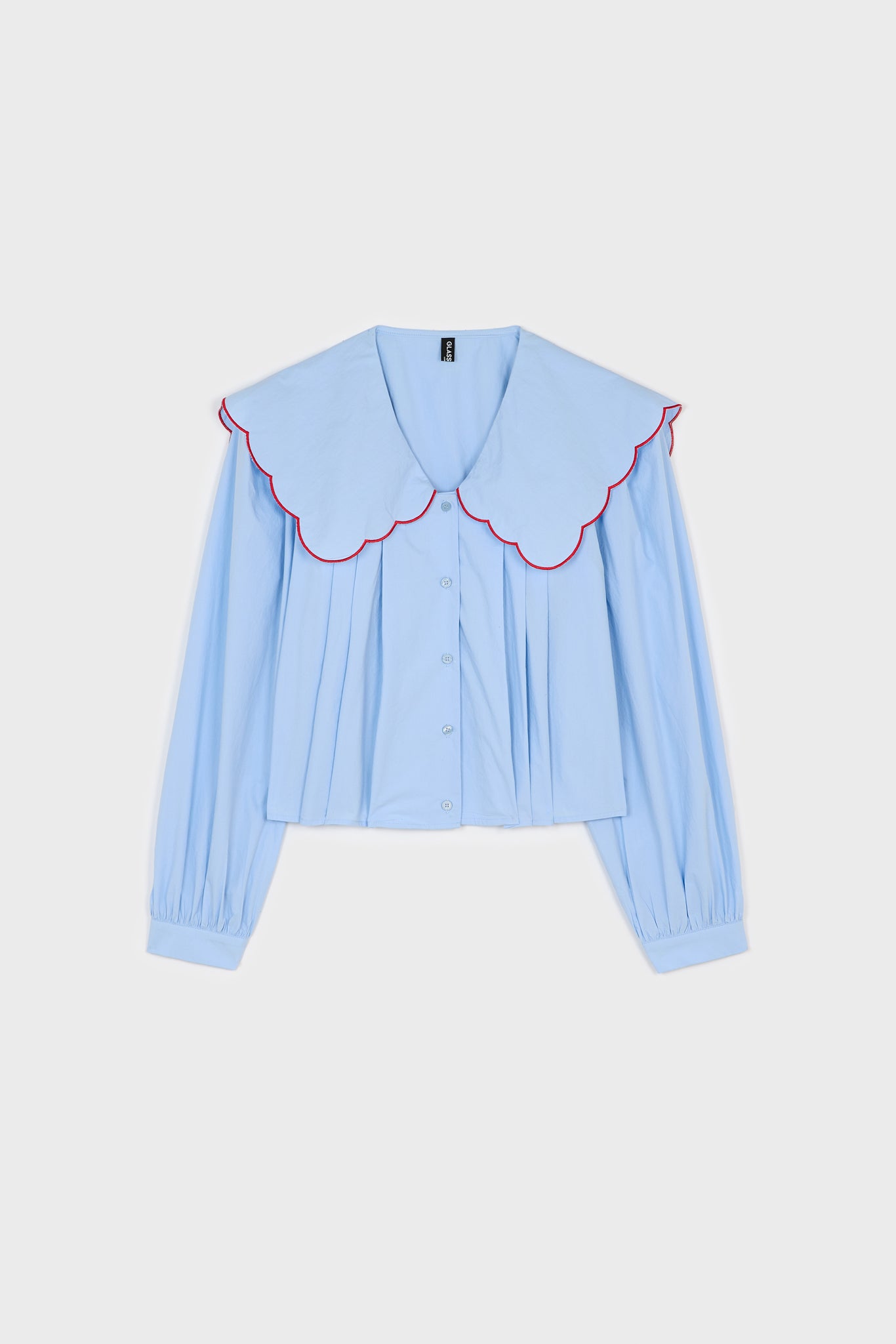 Baby blue contrast trim scalloped giant collar shirt_6