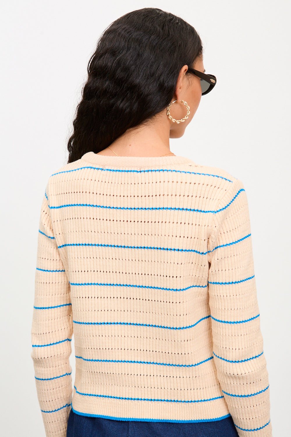 Baby pink and blue horizontal striped knit top_2