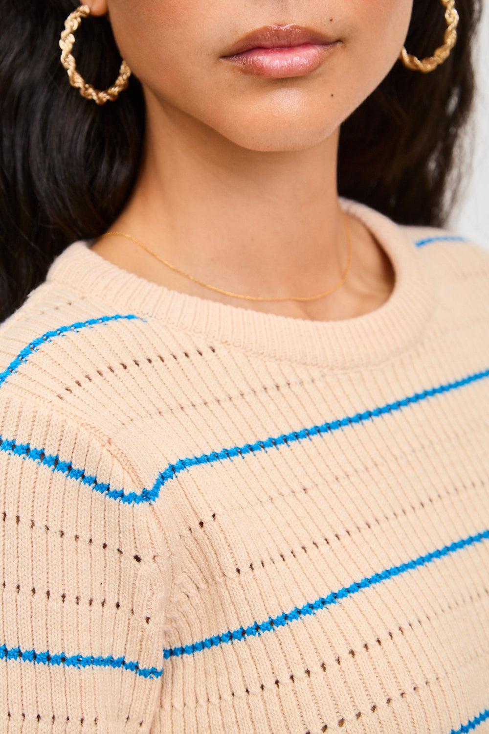 Baby pink and blue horizontal striped knit top_3