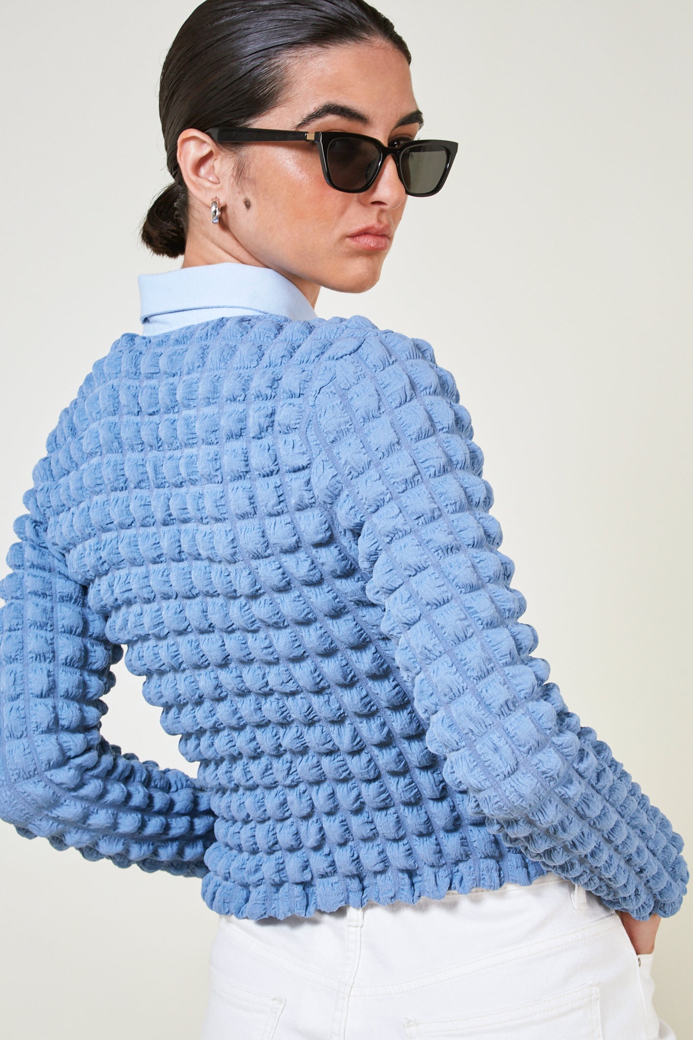 Baby blue textured puff shirt_2