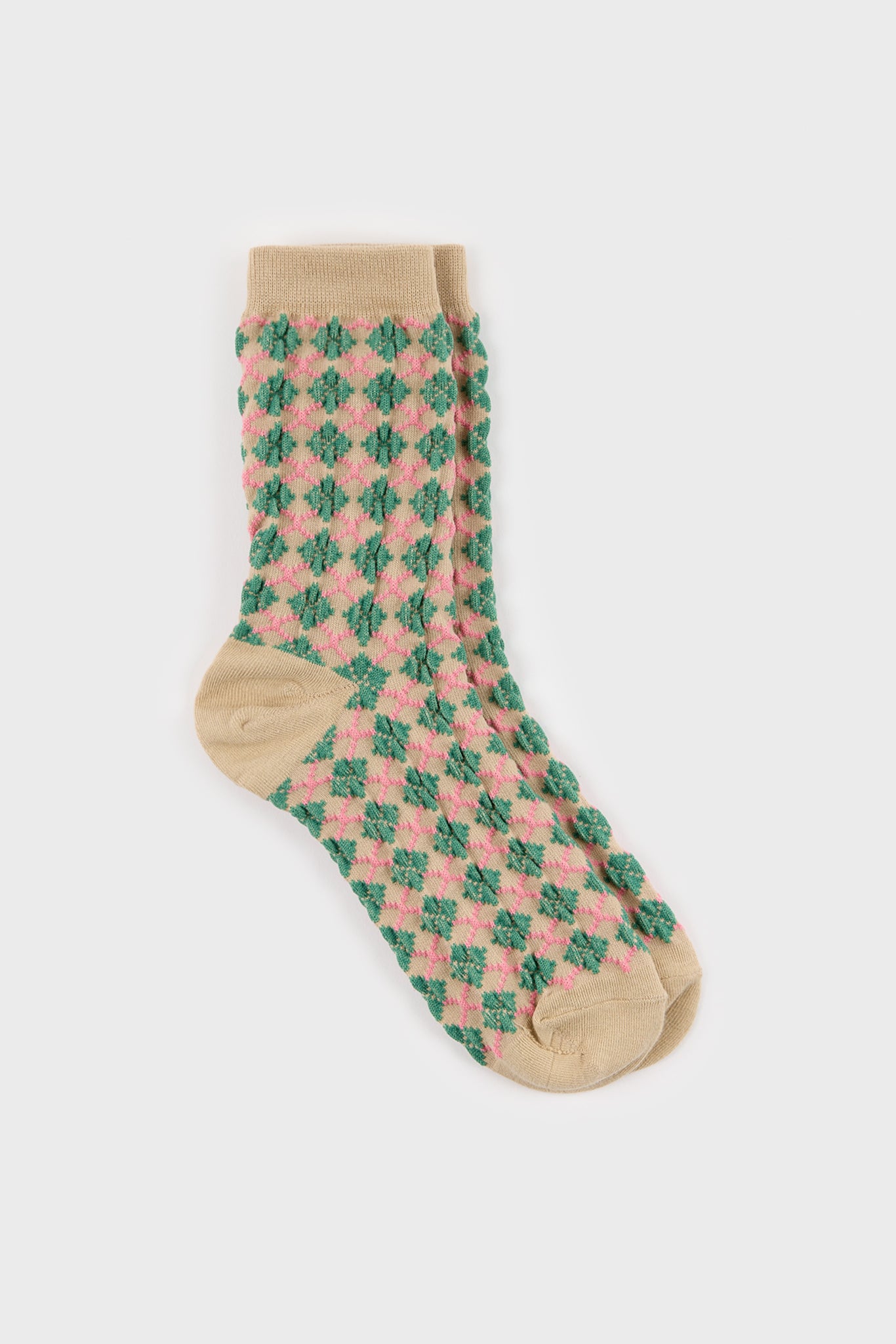 Beige and green bold argyle socks_3
