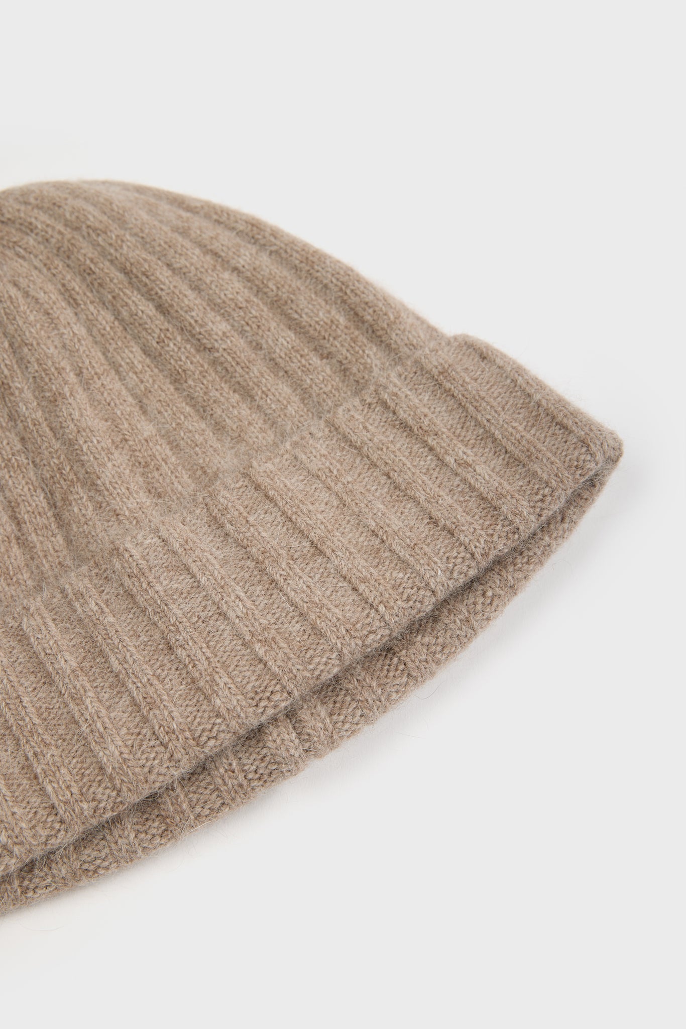 Beige angora wool blend large ribbed beanie hat_2