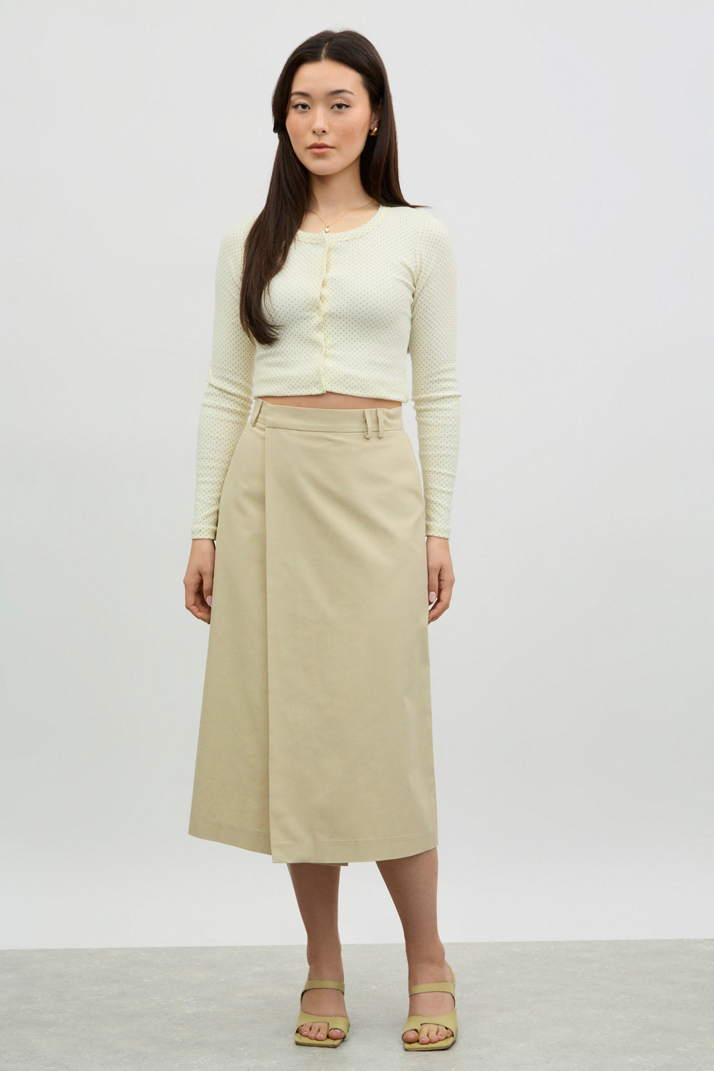 Beige asymmetric wrap skirt_4